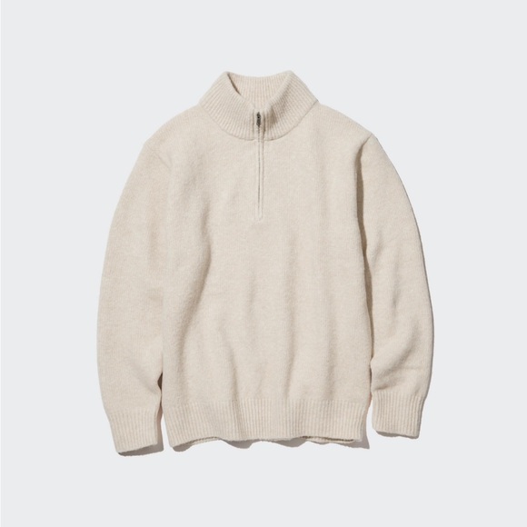 Uniqlo - SOUFFLE YARN LONG SLEEVE HALF-ZIP SWEATER in NATURAL - Small - Picture 1 of 5